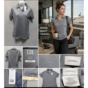 Cutter Buck Drytec Luxe Golf Polo Shirt Womens Gray Short Sleeve NEW